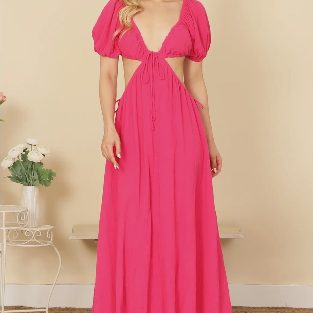 Olivaceous Hot Pink Cutout Maxi Dress